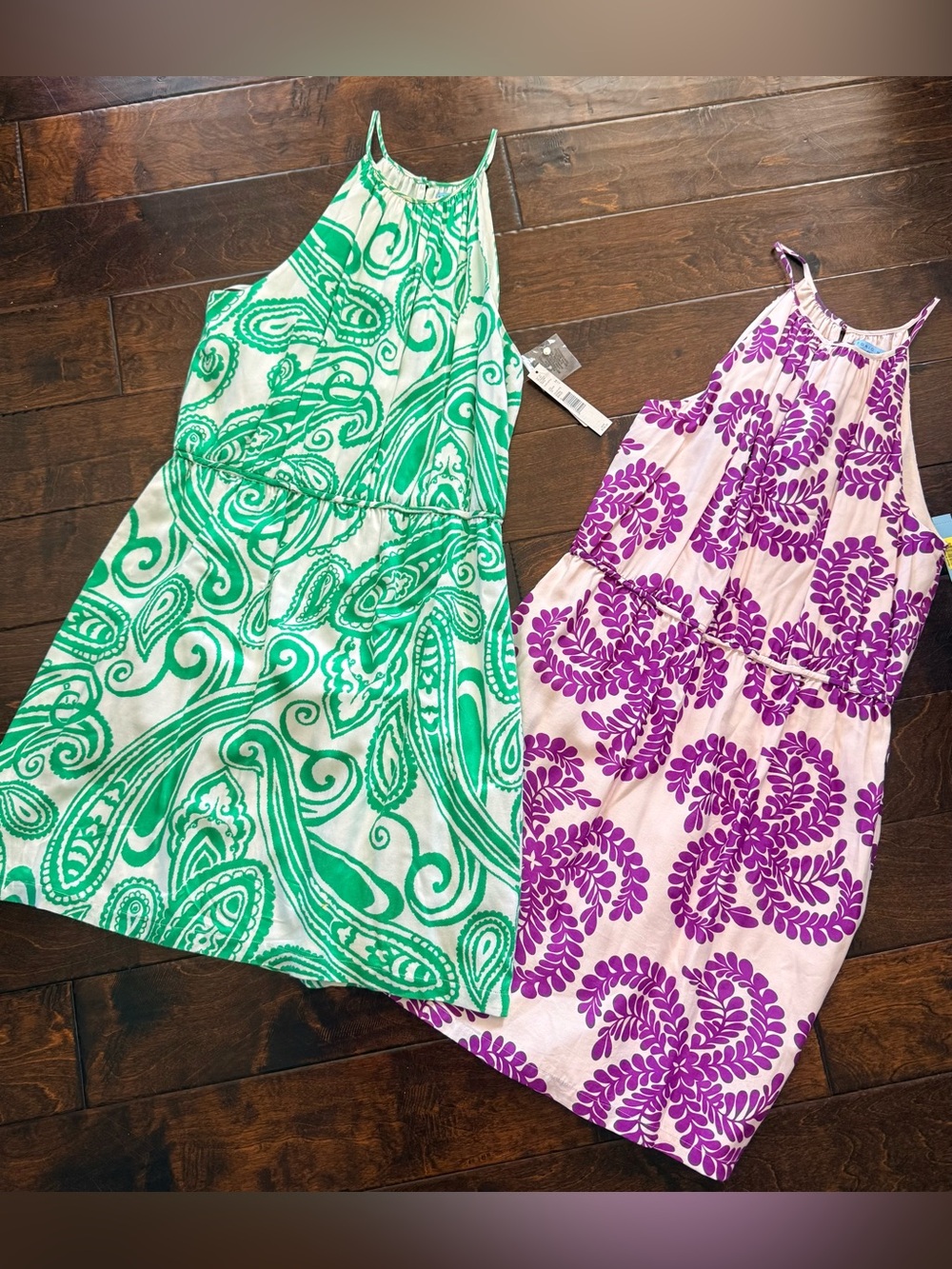 TWO ANTONIO MELANI Ivory Dresses - Green print & Purple Floral Print